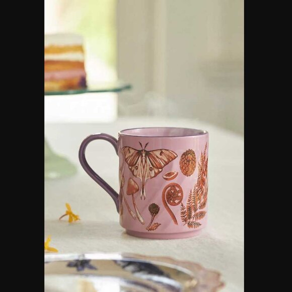 New Anthropologie Elin lilac harvest mug with birds & butterflies - Picture 1 of 8